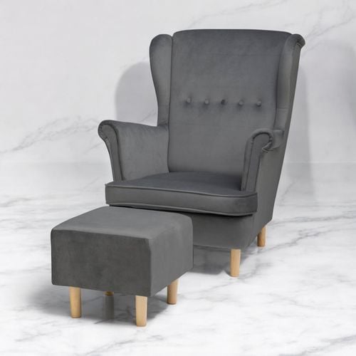 Ciemny szary Fotel Uszak + Podnóżek + Poduszka GRATIS na Arena.pl