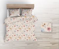 Pościel z kory 160x200 szare różowe pomarańczowe maki na beżowym tle