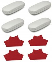 4x ETUI NA OKULARY Futerał TWARDE OCHRONNE srebrne + 4x ŚCIERECZKA Premium