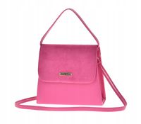 Laura Biaggi mała torebka wizytowa kuferek fuksja groszek klapka zamsz JP41