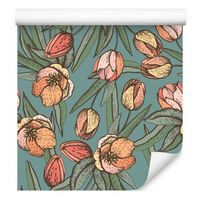 Tapeta do jadalni wiosenne tulipany kwiaty liście