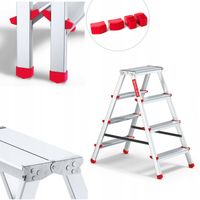 Drabina aluminiowa składana 4 stopniowa 2x4 dwustronna domowa GRATIS STOPKI