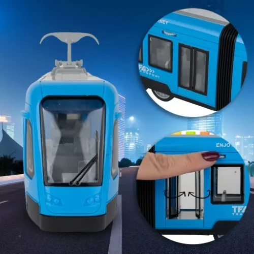 TRAMWAJ TROLEJBUS ZABAWKA NA BATERIĘ ŚWIATŁO DŹWIĘK OTWIERANE DRZWI 44CM na Arena.pl