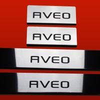 Listwa progowa CHEVROLET AVEO Stal nierdzewna 304 połysk z czarnymi literam