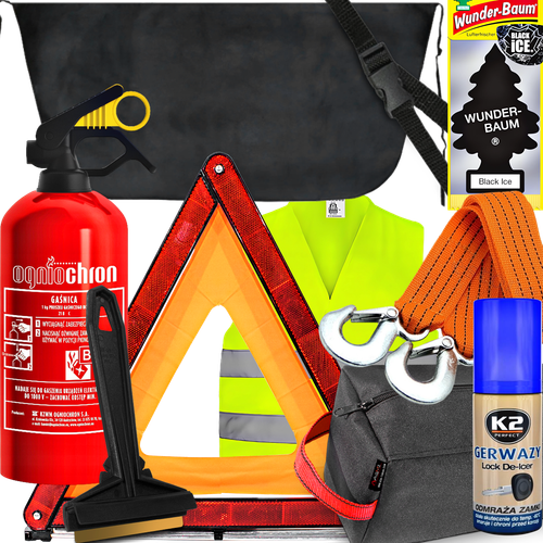 Gaśnica Trójkąt Kamizelka Mata Antyszronowa Linka Skrobaczka Odmrażacz Torb na Arena.pl