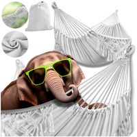 Duży hamak ogrodowy boho makrama jasny szary 200x80 cm + pokrowiec