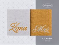 Zestaw ręczników MĄŻ i ŻONA 50X90 srebrny musztarda prezent bawełna