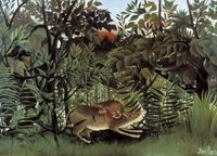 Plakat 18x13cm The Hungry Lion, Rousseau Vintage do Salonu