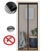 Moskitiera Magnetyczna na Drzwi Balkonowe 95x200 cm Siatka na Owady Czarna