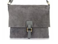 VERA PELLE torebka damska zamszowa listonoszka duża z klapą V312 c.szara