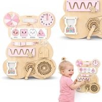 Tablica sensoryczna Mamabrum Montessori Miś różowa z zegarem i labiryntem