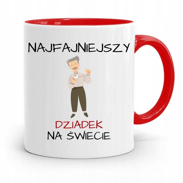 Kubek Czerwony Dla Dziadka Najfajniejszy Dziadek Z Nadrukiem Ze Zdjęciem zdjęcie 1