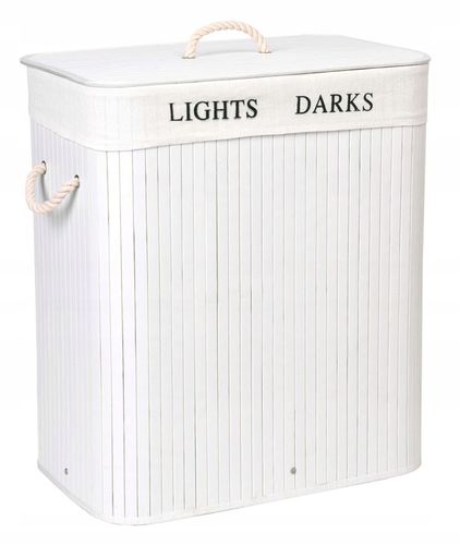 KOSZ BAMBUSOWY NA PRANIE BIELIZNĘ DWUKOMOROWY POJEMNIK Z PODZIAŁEM 100L na Arena.pl