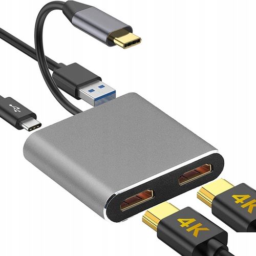 ADAPTER HUB USB C HDMI USB PD PRZEJŚCIÓWKA ROZDZIELA 1 ZŁĄCZE -> 2 MONITORY na Arena.pl