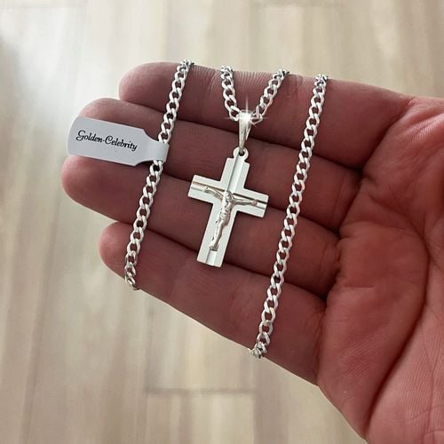 SREBRNY ŁAŃCUSZEK PANCERKA + KRZYŻYK Z JEZUSEM NA KOMUNIĘ CHRZEST + GRAWER na Arena.pl