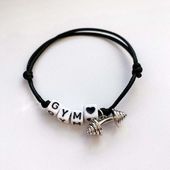 Fit Kolekcja - Bransoletka ze sznurka GYM sztanga 01 silver