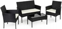 ZESTAW MEBLI OGRODOWYCH DLA 4 OSÓB KANAPA + 2 FOTELE + STOLIK + PODUSZKI