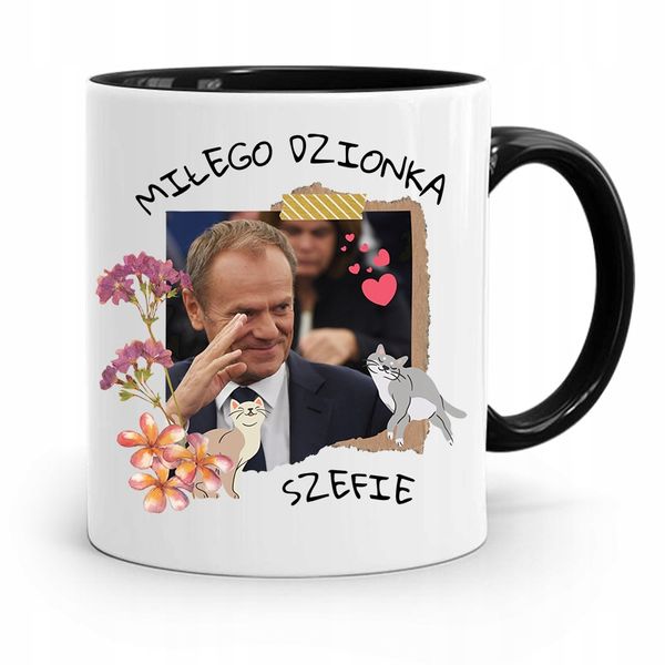 Kubek Czarny Donald Tusk Po Platforma Prezent Z Nadrukiem Ze Zdjęciem zdjęcie 1