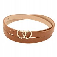 Pasek damski klamra w kształcie dwóch serc skóra ekologiczna brązowy 110cm