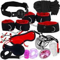 Mocny Zestaw BDSM 14 Elementów Kajdanki Pejcz Korek Analny Wibrator Lina