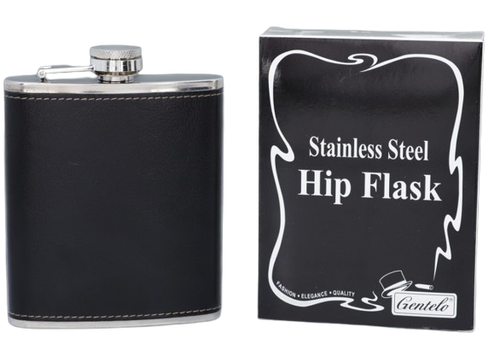 Piersiówka ze Stali Nierdzewnej w Czarnej Eko-Skórze 6 OZ ok. 180 ml na Arena.pl