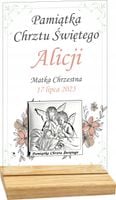 PAMIĄTKA CHRZTU ŚWIĘTEGO STATUETKA nadruk plexi srebrny obrazek IMIĘ DATA
