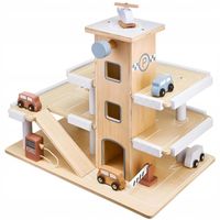 Drewniany Parking Garaż + Samochodziki Trzypoziomowy Winda Dla Dzieci