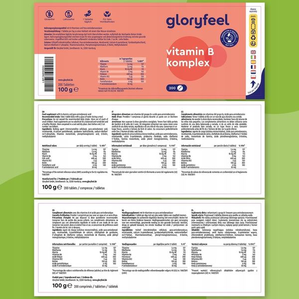 WITAMINA B COMPLEX B1 B3 B6 B12 odporność vegan 200 tabletek gloryfeel zdjęcie 5