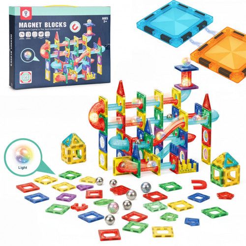 KLOCKI MAGNETYCZNE 105 ELEMENTÓW LED DLA DZIECI 3D 2D ZABAWA na Arena.pl