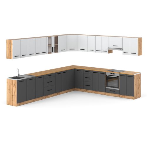 Kuchnia Narożna Duża Modułowa Nowoczesna Z Blatem 6.8m Wotan Biały Szary na Arena.pl