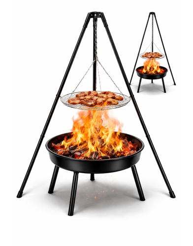 PALENISKO TRÓJNÓG GRILL OGRODOWY OGNISKOWY WISZĄCY DUŻY RUSZT CHROMOWANY 50 na Arena.pl