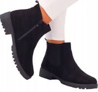 SZTYBLETY BOTKI DAMSKIE MODNE CZARNE PŁASKIE ELEGANCKIE