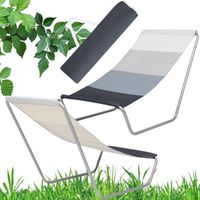 LEŻAK STALOWY OGRODOWY PLAŻOWY SKŁADANY SZARY W  PASY TKANINA FOTEL + TORBA