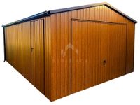 Garaż Blaszany 4x6m - Brama Uchylna Drzwi Drewnopodobny Rynny Dach NB115