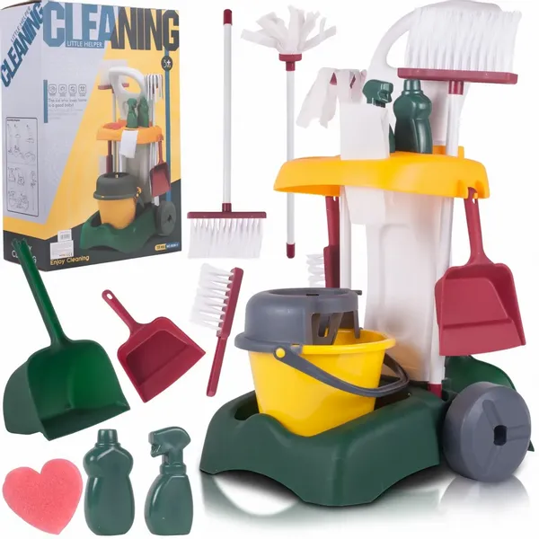 Zestaw Do Sprzątania Dla Dzieci Z Mopem Zmiotką i Akcesoriami na Wózku zdjęcie 1
