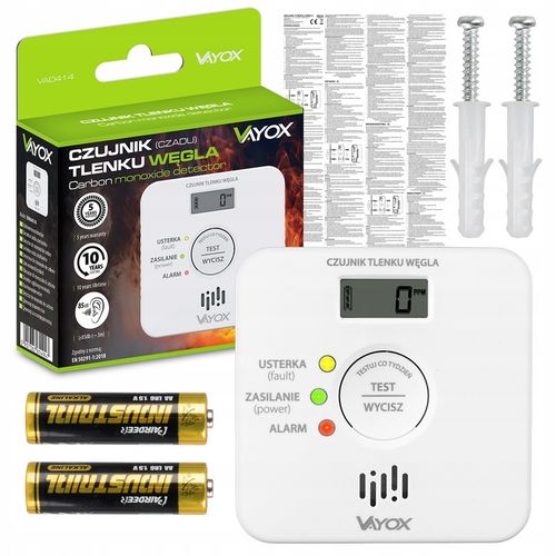 CZUJNIK CZADU DETEKTOR TLENKU WĘGLA WYKRYWACZ 10LAT ŻYWTONOŚCI 85db VAYOX na Arena.pl