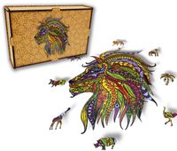 Puzzle Drewniane dla dzieci i dorosłych Lew Lion w pudełku drewnianym