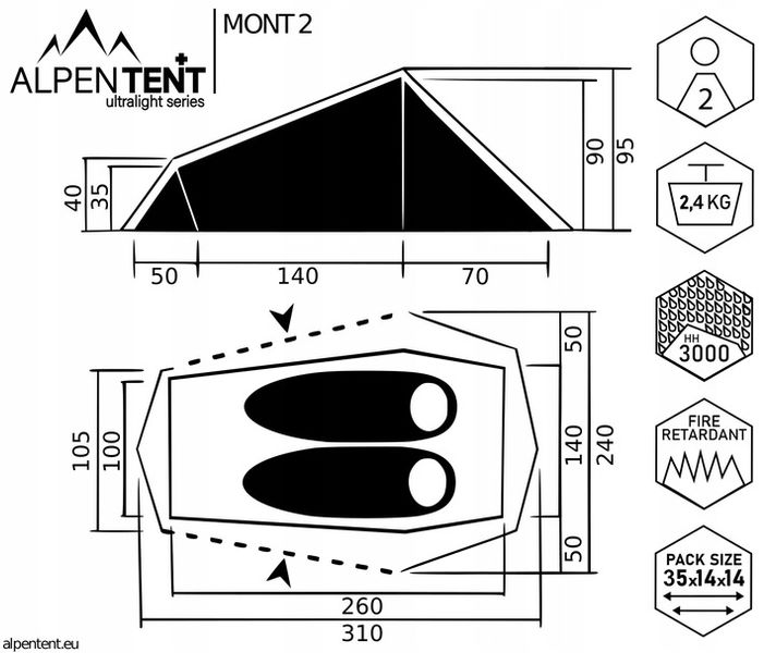 Namiot AlpenTent MONT2 Ultralight 2os. TYLKO 2,2kg zdjęcie 6
