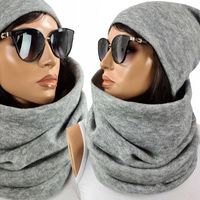 CIEPŁY Komplet damski CZAPKA + KOMIN szal zimowy GŁADKI POLSKI NOWE KOLORY