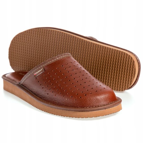 PanSzew Kapcie Męskie SKÓRZANE Pantofle KLASYCZNE z Dziurkami 40-46 zdjęcie 5