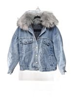 Kurtka Damska Jeansowa Z Odpinanym Futerkiem Ocieplana Jasnoniebieska M/L