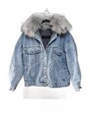 Kurtka Damska Jeansowa Z Odpinanym Futerkiem Ocieplana Jasnoniebieska M/L