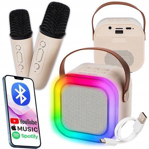 PRZENOŚNY GŁOŚNIK KARAOKE RGB 2 MIKROFONY USB SD MINI JACK BLUETOOTH ZESTAW na Arena.pl