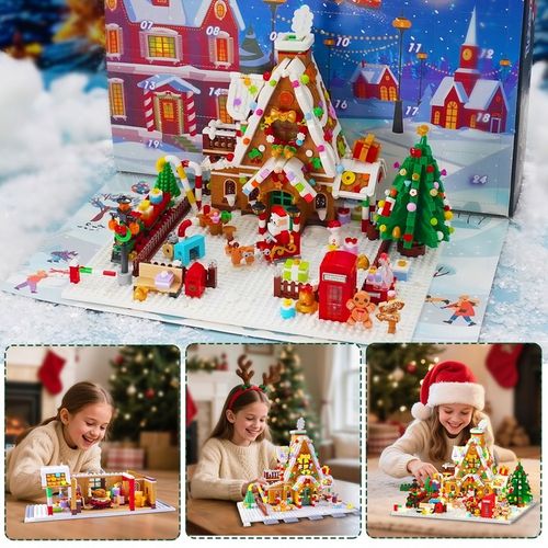 KALENDARZ ADWENTOWY KLOCKI DOMEK Z PIERNIKA CHOINKA MIKOLAJ LED 1763szt 24× na Arena.pl