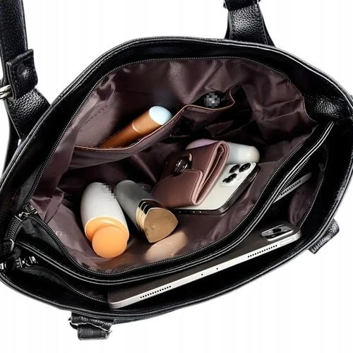 Torebka CZARNA Damska Duża A4 Miejska Pojemna Skóra Ekologiczna TORBA na Arena.pl