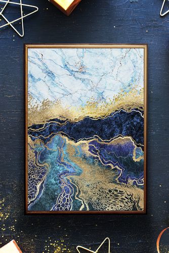 Plakat abstrakcja złota niebieska 70x100 cm na Arena.pl