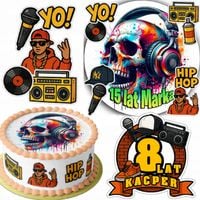 ZESTAW OPŁATEK NA TORT 20CM + 16 POSTACI - MUZYKA HIP HOP + IMIĘ 15CM 18CM