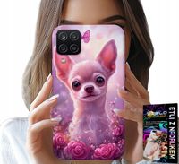 ETUI DO SAMSUNG GALAXY A22 5G - SŁODKA CHIHUAHUA NA RÓŻOWYM TLE KWIATAMI