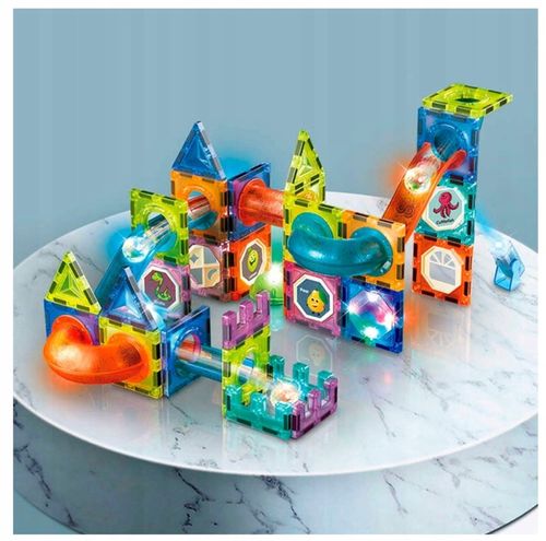 KLOCKI MAGNETYCZNE ŚWIECĄCY TOR KULKOWY 110 ELEMENTÓW KULODROM ZESTAW na Arena.pl