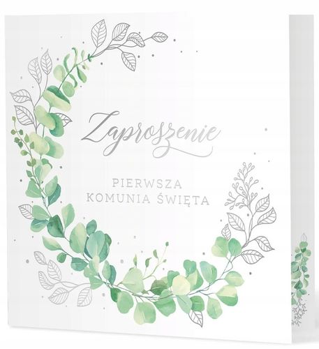 ZAPROSZENIA NA KOMUNIE komunijne + KOPERTY białe eukaliptus dla gości 10szt na Arena.pl